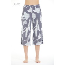Lilac Konforlu Çiçek Desenli %100 Viscon Capri Pantolon