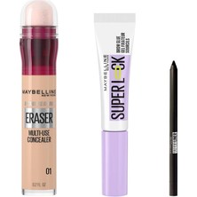Kazan Hobi Maybelline New York Instant Anti Age Eraser Kapatıcı - 01 Light & Maybelline New York Super Lock Brow Glue Kaş Sabitleyici Maskara & Maybelline Tattoo Mini Jel Göz Kalemi Hediyeli