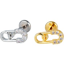 Kazan Hobi Mıth Sb Takı Tragus Piercing, Taşlı Çengelli Iğne, 316L Cerrahi Çelik, 1.2mm Kalınlık, 8mm Boy, Altın Renk