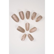 Kazan Hobi Pop Beauty Takma Tırnak Seti & Zararsız Yapıştırıcı, Cat Eye Simli Badem Kum