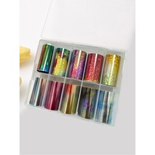 Kazan Hobi Fontenay Tırnak Süsleme Folyo, Nail Art Tırnak Süsleme Folyo Seti 10'lu NO:2177 Çok Renkli