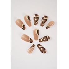 Kazan Hobi Pop Beauty Takma Tırnak Seti & Zararsız Yapıştırıcı Kahve Kalp