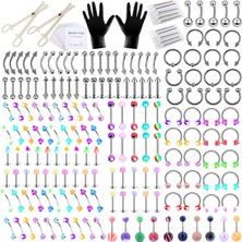 Kazan Hobi 194 Parça Profesyonel Piercing Kiti, Paslanmaz Çelik Akrilik Piercing Takı, Kulak Dudağı, Göbek Deliği, Dil Tragus, Kıkırdak, Daith Vücut Piercing Aletleri Kiti, 14 G 16 G Piercing Iğneleri ile
