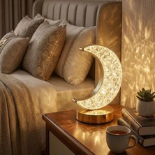 Gees Global Gece Lambası Hilal Ay Formlu Kristal LED Masa Lambası Dokunmatik 3 Renk Işık Modlu Şarj Edilebi