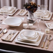 Kazan Hobi Aryıldız Sienna 56 Parça Yemek Takımı, 12 Kişilik, Porselen, Modern Tasarım, Beyaz, Tuzluk ve Biberlik Dahil