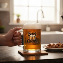 Kazan Hobi Büyük Boy Renkli Beers Cheers Baskılı Cam Bira Bardağı Beer Glass Mug 600 ml