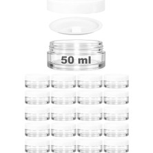 Kazan Hobi 50 ml Kapaklı Kozmetik Kavanozu 50 cc Şeffaf Cam Krem Kavanoz (20 Adet, Plastik Beyaz Kapak)