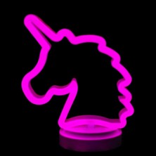 Gees Global Pil Neon Işıklı Unicorn Masa Gece Lambası USB