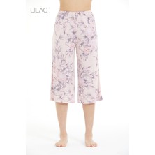 Lilac Konforlu Çiçek Desenli %100 Viscon Capri Pantolon