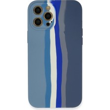 Renas Store Iphone 12 Pro Kılıf Ebruli Lansman Silikon - Mavi-Gri
