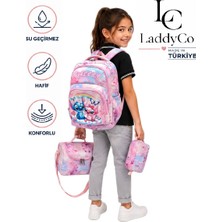 LaddyCo Ilkokul Çantası Kız Çocuğu 3`lü Set Renkli Ilk Okul Çantası Karakter Baskılı Takım