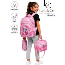 LaddyCo Ilkokul Çantası Kız Çocuğu 3`lü Set Pembe Ilk Okul Çantası Karakter Baskılı Takım