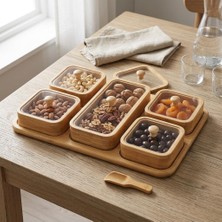 Kazan Hobi Deconox 6 Parça Bambu Kahvaltılık Seti - Şeffaf Akrilik Kapaklı Kırılmaz Çerezlik, Reçellik ve Kahvaltı Sunum Tabağı (32.5 x 22 x 4 Cm)