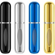 Kazan Hobi Mini Doldurulabilir Parfüm Şişesi – Taşınabilir Seyahat Boy Atomizer Cep Sprey Seti, Pompalı Dolum Kabı, Kompakt, Sızdırmaz ve Dayanıklı Tasarım (Modern, 4 Adet-Siyah, Gümüş, Lacivert, Gold)