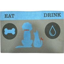 Glipet Amerikan Servis Mama ve Su Kabı Paspası 60X45- Mavi Eat Drink