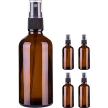 Kazan Hobi 4 Adet 100 ml Amber Kapaklı Siyah Sprey 100 cc Fısfıs Kolonya Dezenfektan Kahverengi Cam Şişe