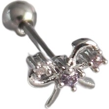 Kazan Hobi 316L Çelik Gümüş Renk Zirkon Taşlı Kurdele Tragus Piercing - TJ-PR1265
