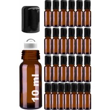 Kazan Hobi Afracam 10 ml Çelik Roll On Şişesi 10 cc Sızdırmaz Siyah Kapaklı Cam Şişe 25 Adet (Amber, 10)