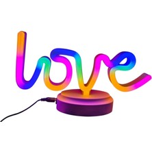Gees Global Pil Neon Işıklı Love Yazılı Masa Gece Lambası ve USB