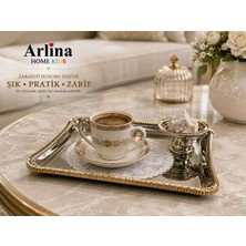 Arlina Home Kids Premium Gümüş Tepsi Gold Detay Metal Sunum Seti