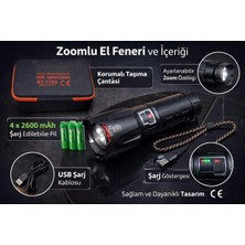 Gees Global El Feneri 6000 Lümen 60W Şarjlı 2 Km Menzilli 10400 Mah Powerbank 4 Pilli Metal Fener