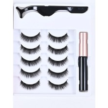 Kazan Hobi 3D Manyetik 10 Adet Takma Kirpik Seti 5 Çift + Likit Eyeliner Yapıştırıcı ve Kirpik Cımbızı Hediye