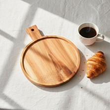 Kazan Hobi Deconox Doğal Akasya Ahşap Yuvarlak Sunum Tahtası ve Servis Tepsisi – 28.5 cm Özel Motif Desenli ve Kulplu Pizza, Peynir ve Pasta Tabağı
