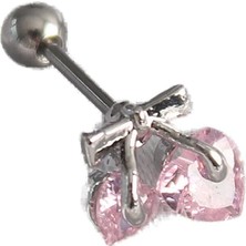 Kazan Hobi 316L Çelik Gümüş Renk Pembe Zirkon Taşlı Kalp Tragus Piercing - TJ-PR1235