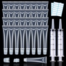 Kazan Hobi Amorıx 50 Adet Dudak Parlatıcısı Tüpler 10ML Boş Dudak Balsamı Kapları Doldurulabilir Dudak Parlatıcısı Sıkma Tüpleri 2 x 20ML Şırınga ile 5 Adet Organze Çanta ve Etiket Etiketleri Çıkartmalar Dıy