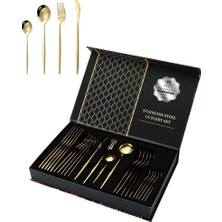 Kazan Hobi 410 Çelik 24 Parça Gold Yemek Kaşık Çatal Bıçak Seti CIN518SR