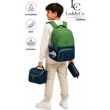 Ilk Okul Çantası 3'lü Seti Unisex Çocuk Ilkokul Çantası LDC-8010 Yeşil-Lacivert