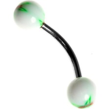Kazan Hobi Rouge Moulin Curved Barbel 316 L Bioplast Piercing TDGR00874, Yeşil-Beyaz
