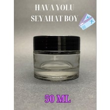 Kazan Hobi Makrobay 50 ml Boş Şeffaf Cam Kavanoz Siyah Plastik Kapaklı Merhem Krem Kutu Seyahat Boy