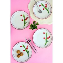 Kazan Hobi Tabakevi Tabak Evi Porselen Lale Tuval Pasta Takımı Rimli 20 cm 4 Kişilik 4 Parça TVL4PTPRS1160