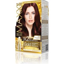 Kazan Hobi Maxx Deluxe Gold Serisi 24K Altın Parçacıklı Serum ile 1 Kutu 2 x 50 ml ve Geliştiriciler Saç Boyası (Kestsane Kızılı 4.6)