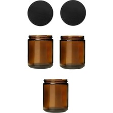 Kazan Hobi 3 Adet 210 ml Cam Kavanoz Amber Mumluk 210 cc Metal Siyah Kapaklı Mum Kavanozu Kahverengi