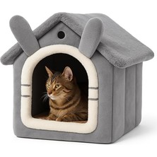 Kazan Hobi Kedi Evi Yumuşak Kedi Yatağı | Peluş Derin Uyku Evi, Çıkarılabilir Minderli, Isı Yalıtımlı Kışlık Ev | Katlanır Kedi Evi (Gri)
