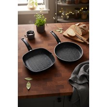 Kazan Hobi Bernardo Carolin 2 Parça Grill Tava Seti Siyah (26 cm -28 Cm)