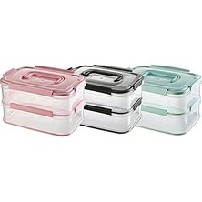 Kazan Hobi Orret Home 2x1,8 L Çift Katlı Plastik Yemek Taşıma Kutusu 3,6 L Saklama Kabı Sızdırmaz Contalı Şeffaf Kilitli Sefer Tası Beslenme Kabı Lunch Box Erzak Kabı (1 Adet)