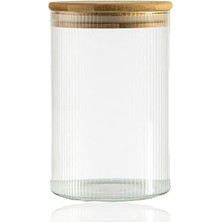 Kazan Hobi 600 ml Çizgili Kavanoz - Yuvarlak Ahşap Kapaklı Hava Geçirmez, Tatlı, Baharat, Gıda Saklama Kabı, Kokusuz Dayanıklı Cam Saklama Kabı, Kavanoz