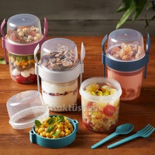 Kazan Hobi 4 'lü Set Çatallı Kaşıklı Atıştırmalık Yemek Yoğurt Müsli Granola Diyet Kabı - Yemek Saklama Kabı 716776