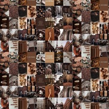 Kazan Hobi Print Dore Mocha Duvar Kolaj Seti 40 Parça – Kahverengi Estetik Poster Kartları, Boho Oda Dekor Seti, 15X15 Cm, Kutulu Ambalaj