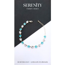 Serenity Mavi Beyaz Zirkon Taşlı Kalp Çelik Kaplama Bileklik