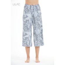 Lilac Konforlu Çiçek Desenli %100 Viscon Capri Pantolon