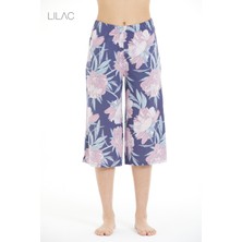 Lilac Konforlu Çiçek Desenli %100 Viscon Capri Pantolon