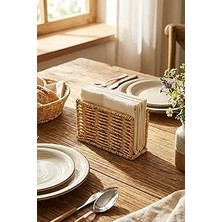 Kazan Hobi Buffer Dekoratif Dikdörtgen Peçetelik, Doğal Hasır Dokulu Plastik Rattan, Masaüstü Peçete Standı, 15X9X5.5 cm
