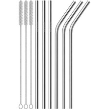 Kazan Hobi 6’lı Metal Pipet Seti, Temizleme Fırçalı Düz ve Kavisli Tekrar Kullanılabilir Pipet, Smoothie Milkshake Kokteyl ve Soğuk Içecekler Için Modern Metal Pipet