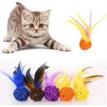 Kazan Hobi 2li Rattan Renkli Peluş Tüy Kedi Köpek Oyuncak Yakalama Çiğneme Çıngıraklı Top Oyuncağı