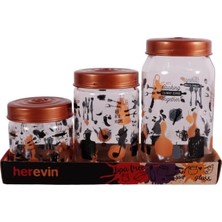 Kazan Hobi Herevin 139357-810 Desenli Kavanoz Seti 3'lü (425-660-1000 Ml)