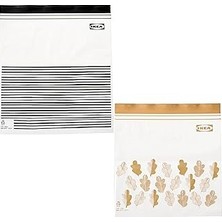 Kazan Hobi Ikea Istad Orta Boy Çift Mühürlü Tekrar Kullanılabilir Gıda Torbaları, 1,2 ve 2,5 Litre, Siyah Çizgili/sarı Yaprak - 100 Adetlik Set